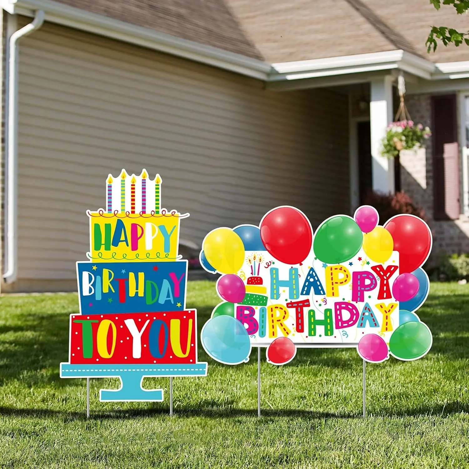 Playful Garden-Inspired Specialty Plaques & Signs 2-Pack - Corrugated Plastic Waterproof Rectangle Outdoor Lawn Decorations with Printable Inserts, Staked Signs for Home Party, Family Events