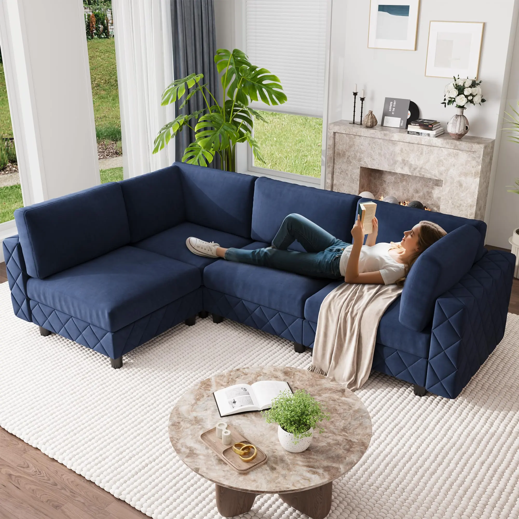 Black Velvet Armless Chair Module for Modular Sectional Sofa Diamond Tufted Middle Seat Couch Piece Wood Frame Modular Sofa Component for Living Room Apartment