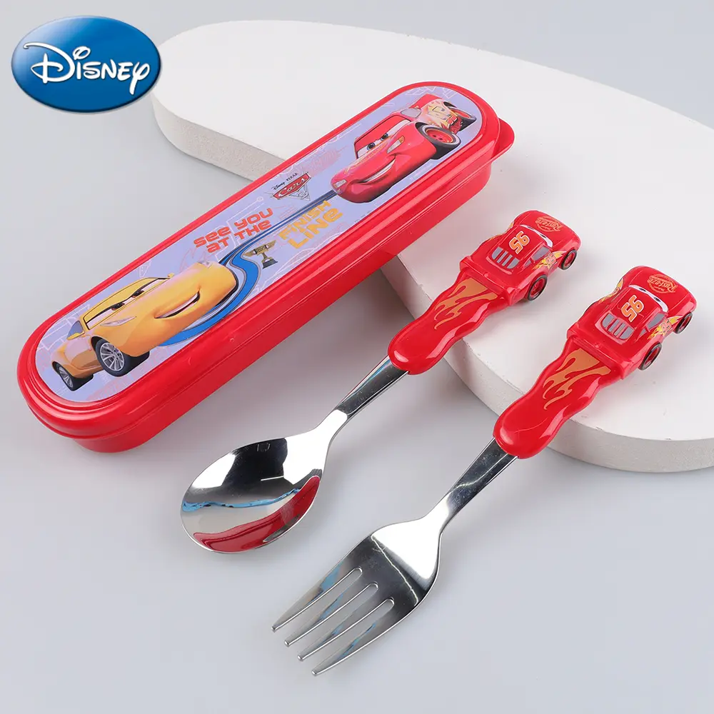 Disney Officially Licensed Cars3 Toddler Utensils Set, 2PCS Cartoon Red Spoon Fork & Chopsticks, Non-Slip Training Tableware, Creative Birthday Gift for Boys