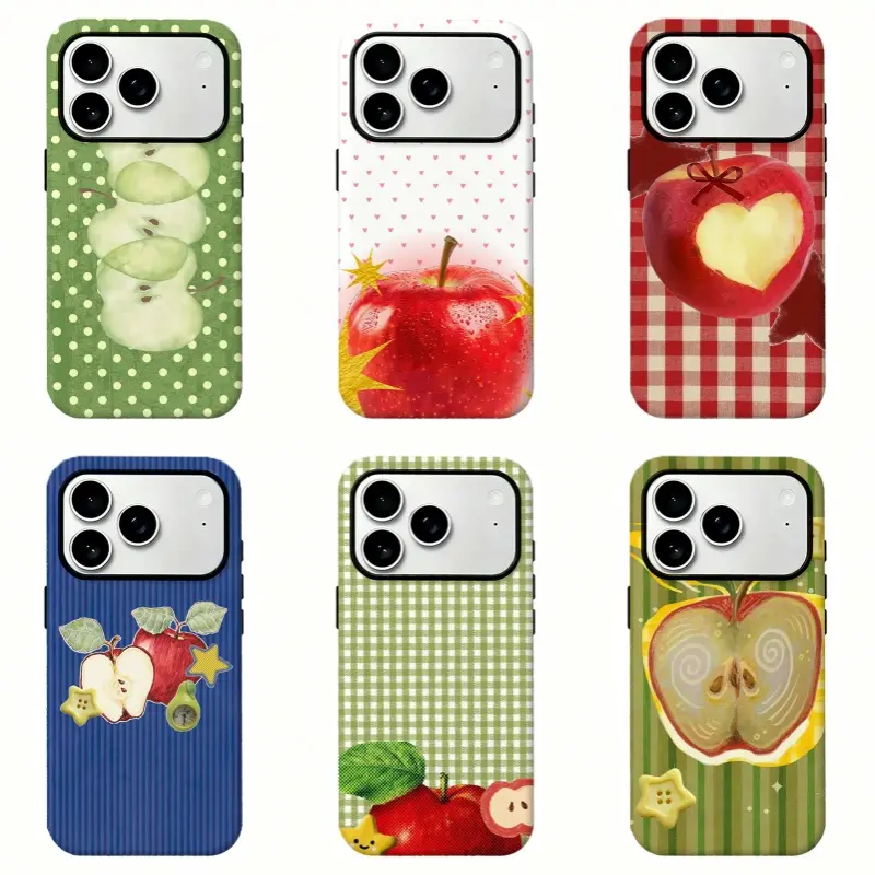 Cute Red Green Apple Retro Phone Case,For iPhone 11 12 13 14 15 16 17 pro max for Samsung S26 S25 S24 S23 S22 S21 phone Cases,Gifts For Fans Men Women,phone cases