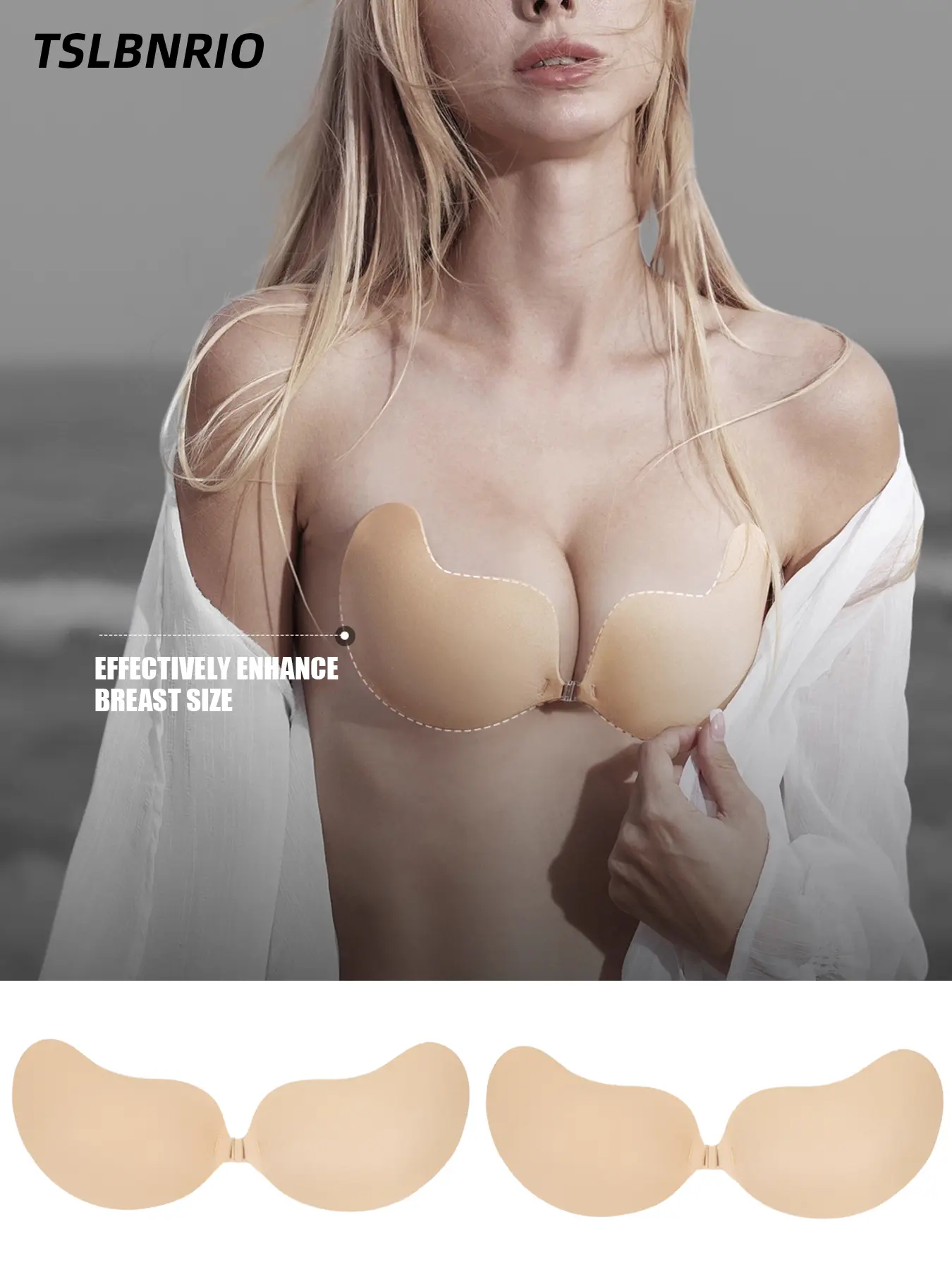 Reusable two-pair set of ladies' sticky bras, invisible and seamless breast pads, which can gather the breasts and prevent them from spreading. Suitable for bikinis, wedding gowns, formal dresses and dresses.