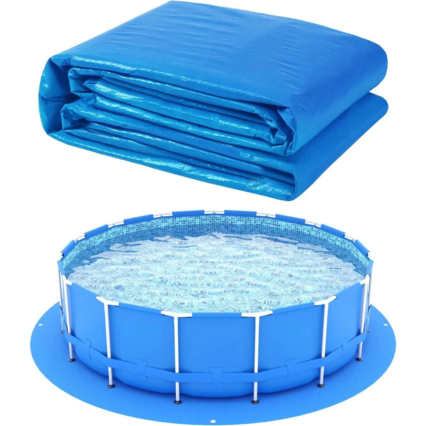 10 x 10 Ft Round Pool Ground Cloth, Heavy Duty Waterproof Tarpaulin Mat, Floor Protector Pad for Outdoor Above Ground Pools, Anti-Puncture Pool Base Cover