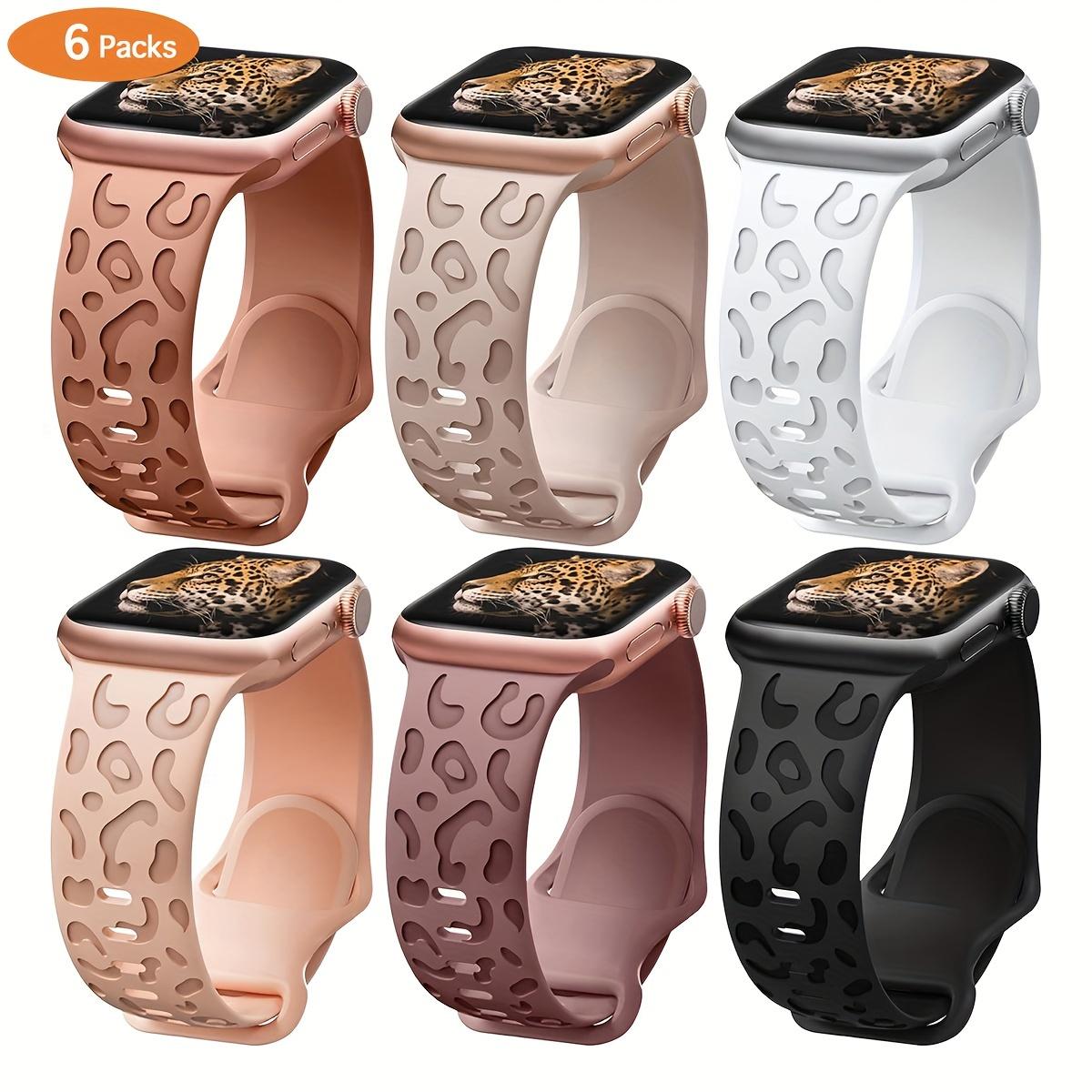 6-Pack Floral Engraved Silicone Apple Watch Bands – Soft Sport Strap 38–49mm (Series 1–11, SE, Ultra / Ultra 2 / Ultra 3), Women