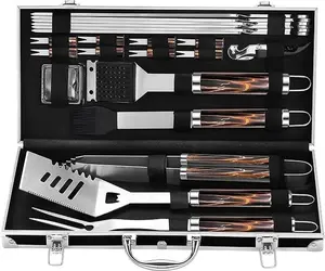 Grilljoy 22pc BBQ Tool Set, Father's Day Gift for Dad, Stainless Steel Grilling Accessories with Black Aluminum Case
