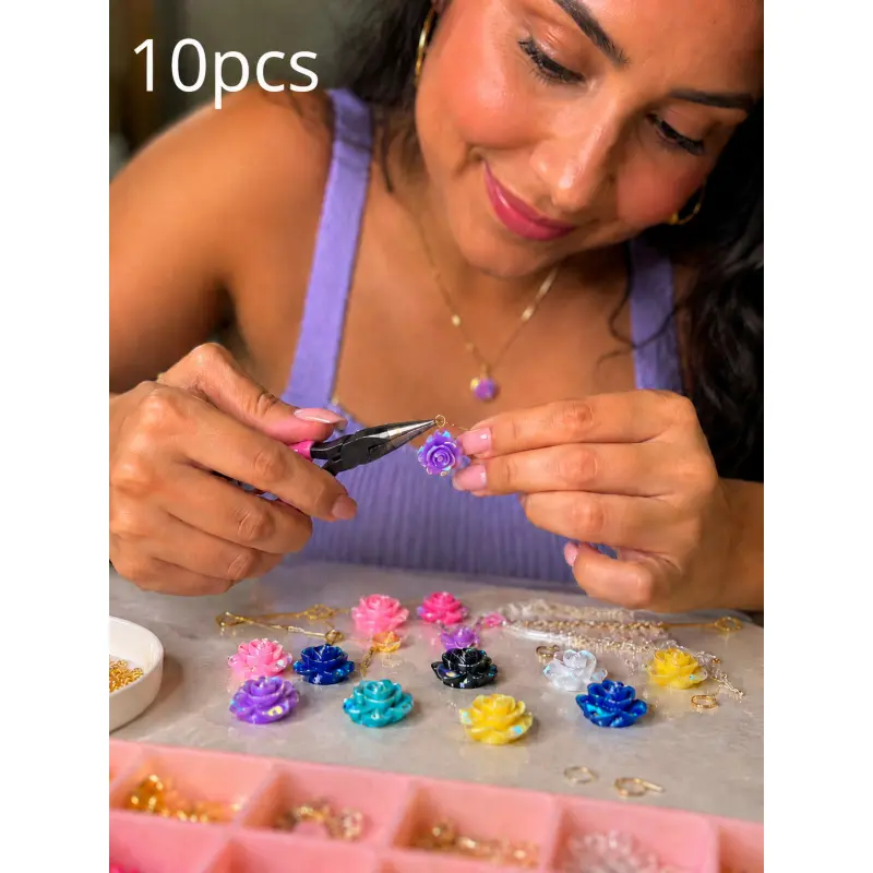 Iridescent Rose Flatback Resin Cabochons, Mixed Color Glossy Flower Embellishments for DIY Scrapbooking, Wedding Decoration, Bracelet Earrings Jewelry Making, Phone Case Decoden, Hair Clips, Christmas Halloween Craft Supplies, Birthday Holiday Gift for