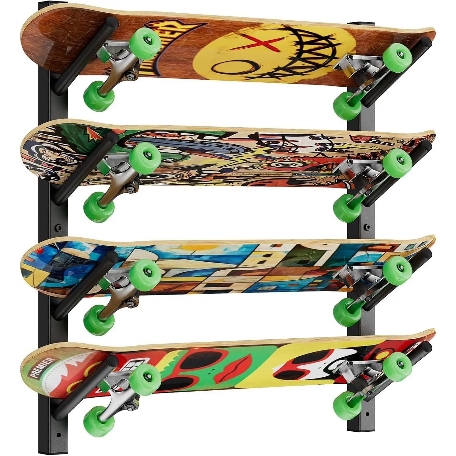 YMYNY Skateboard Wall Mount, 6 Layer Skateboard Rack Holder, UHSD002B | Snowboard Wall Mount for Storage Longboard Deck Organizer, Skateboard Display Stand for Home Garage