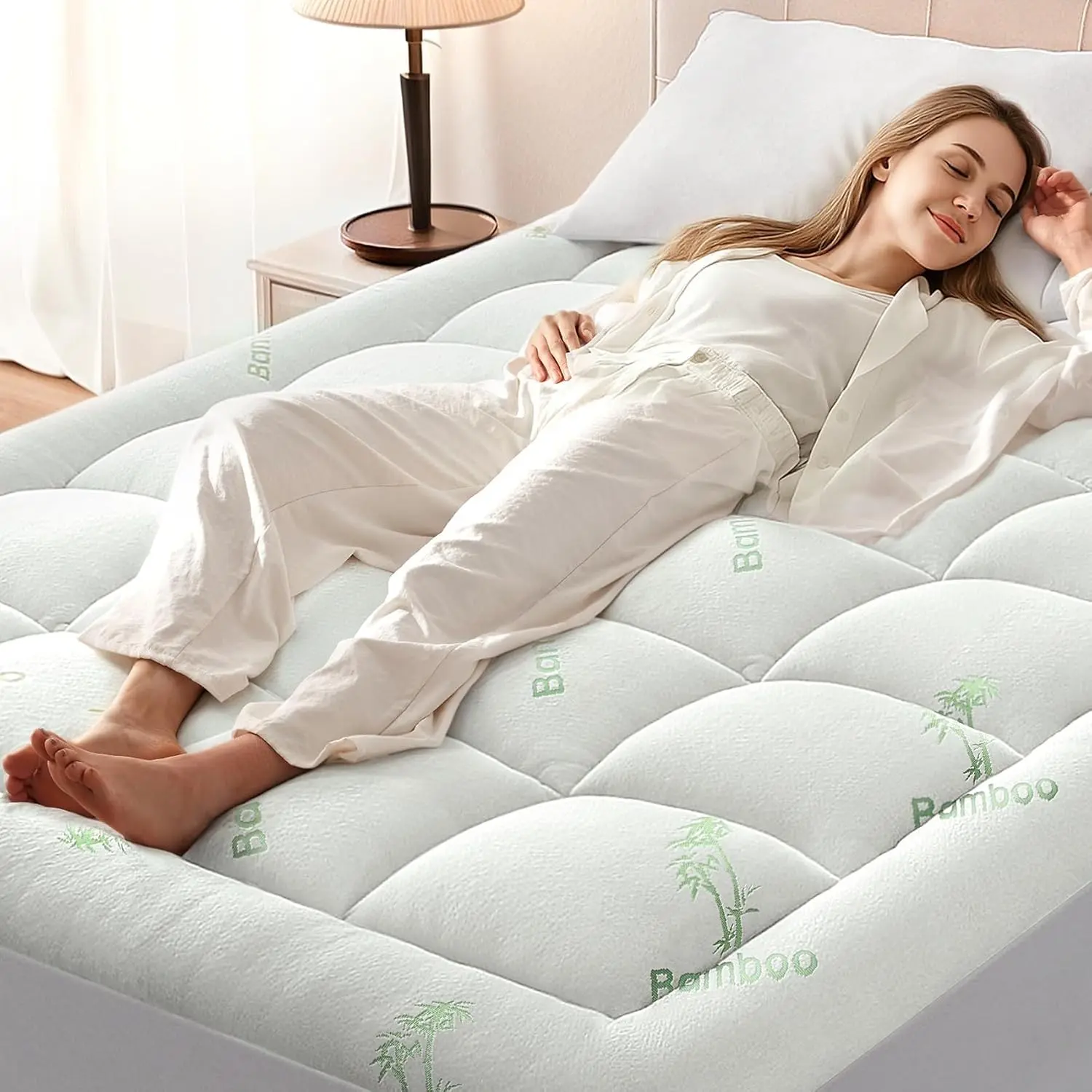 King Mattress Topper Memory Foam, Rayon Derived from Bamboo King Size Mattress Topper for Hot Sleepers,Cooling Mattress Pad with 8-21" Deep Pocket, 78x80 Inches, White