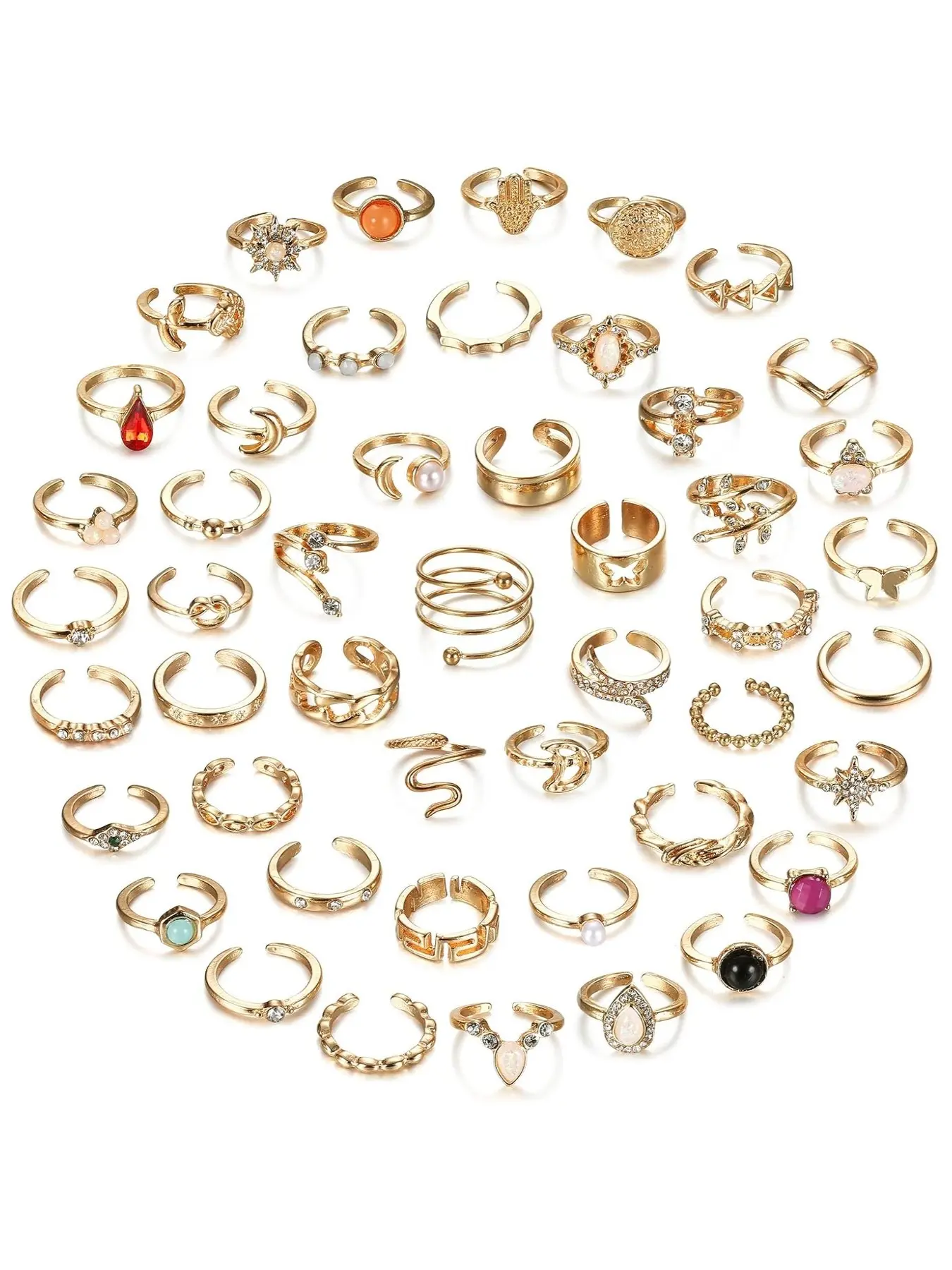 48Pcs Open Toe Rings Set for Women Non Tarnish 14K Gold Plated Adjustable Vintage Retro Knuckle, Bohemian Toe Finger Tail Ring for Sandals, Summer Beach Foot Jewelry, Parties, Daily Wear