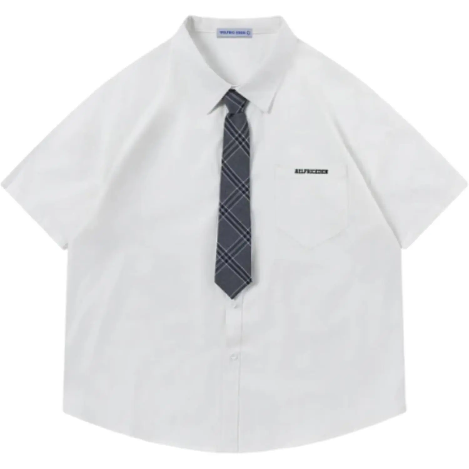Aelfric Eden Menswear Comfy Cotton Button-Down Shirt - Oversized Unisex Cut, Plaid, Tie-Accent, Short-Sleeve, Casual Streetwear Summer Top for Suit Pairing, Shortsleeve