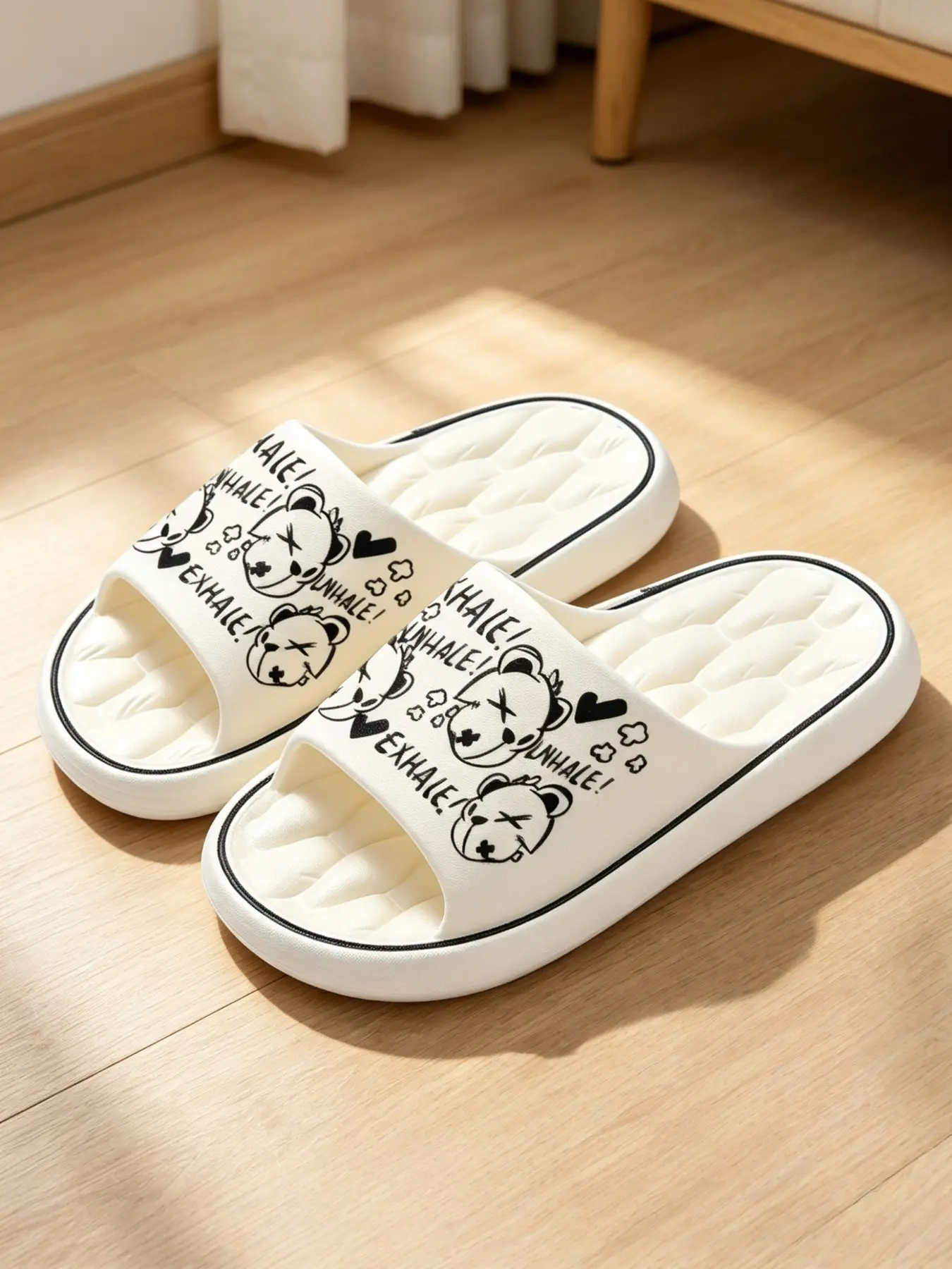 Y2K Kawaii Cartoon Bear Platform Slides Slipper, Super Soft Cloud Feel, Anti-Slip Water Resistant, Trendy Couple Home Shoes, Size Up for Wide Feet, Soft Cushioned Slippers, Summer Slides