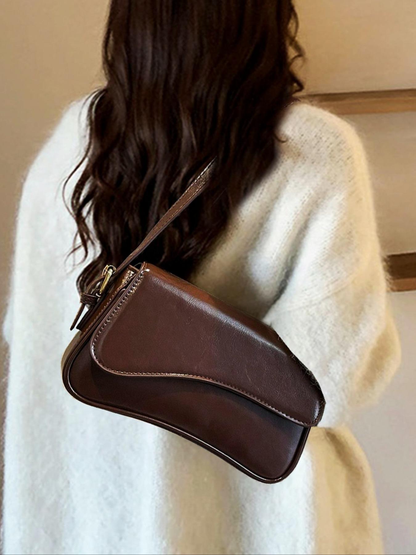 Women's Solid Color Bag, Fashionable PU Leather Shoulder Bag for Daily Used, Casual Trendy Versatile High-quality Daily Commuting Bag