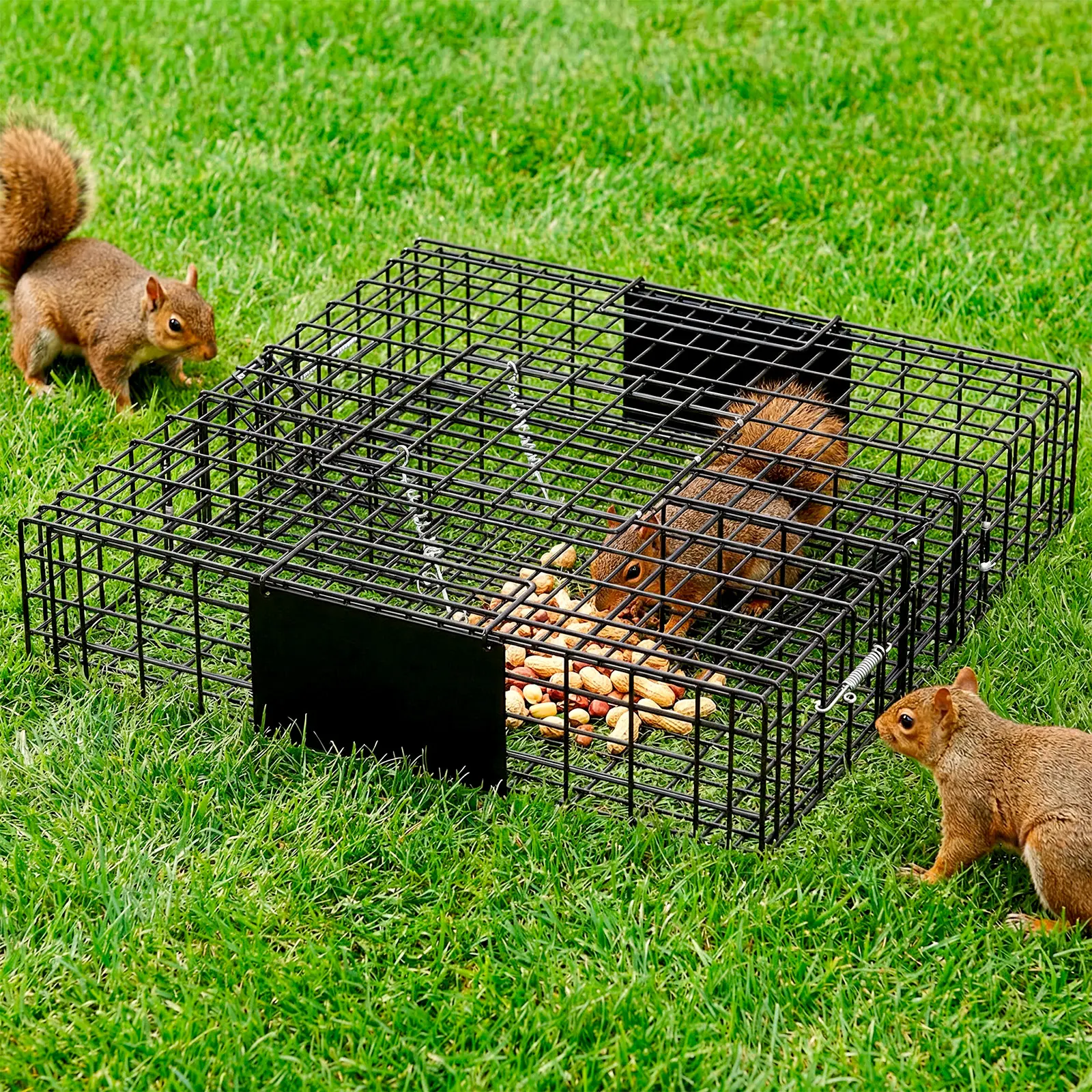 Live Animal Cage Trap, Iron Door Steel Wire Mesh, Catch Release Humane Rodent Outdoor Heavy Duty Cage for Squirrel, Stray Cat, Chipmunk, Rat, Raccoon, Groundhog, Skunk, Rabbits