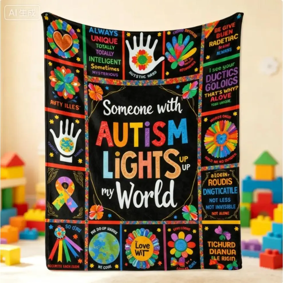 Someone With Autism Lights Up My World Blanket, Colorful Autism Awareness Throw Blanket for Infant Baby & Adult, Soft Flannel Fleece Plush Warm Blanket for Sofa Bed Camping Travel, Meaningful Care Gift for Families & Autism Support Community All Season Ho