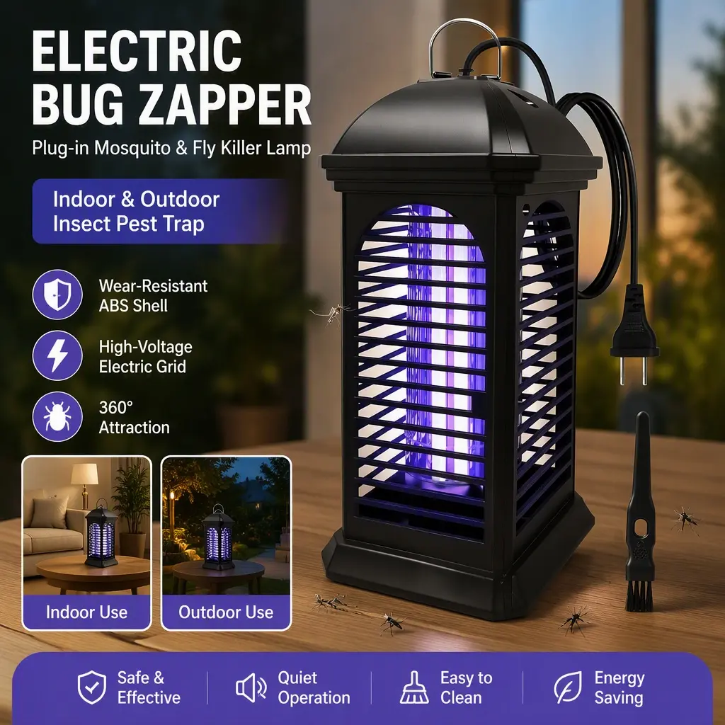 Plug‑in Electric Mosquito Killer Lamp, Household Fly & Insect Bug Zapper Trap, Indoor Outdoor Pest Killer with Wear‑Resistant ABS Shell