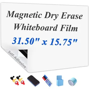 Self-Adhesive Dry Erase Whiteboard Sticker 31.50" x 15.75" Magnetic Receptive White Board Wall Film No Ghosting Easy Write & Clean Peel & Stick for Office Home & Classroom Incl. Accessories