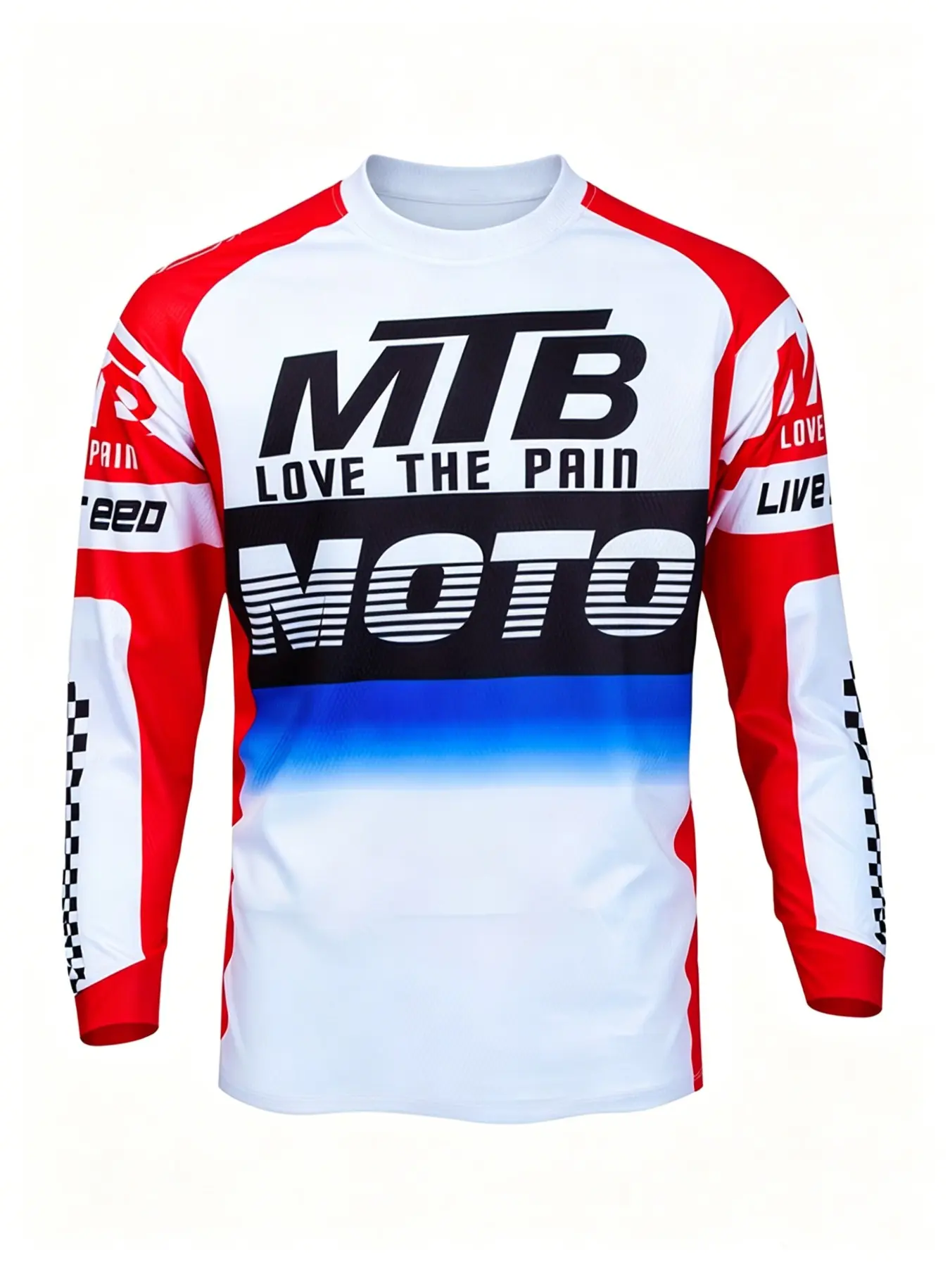 Men's Blue Mountain Bike Style Long Sleeve T-Shirt, Sports Tees, Athletic Tops, Quick-Dry Breathable Cycling Top, Gradient Print Streetwear, Casual Sportswear For Summer