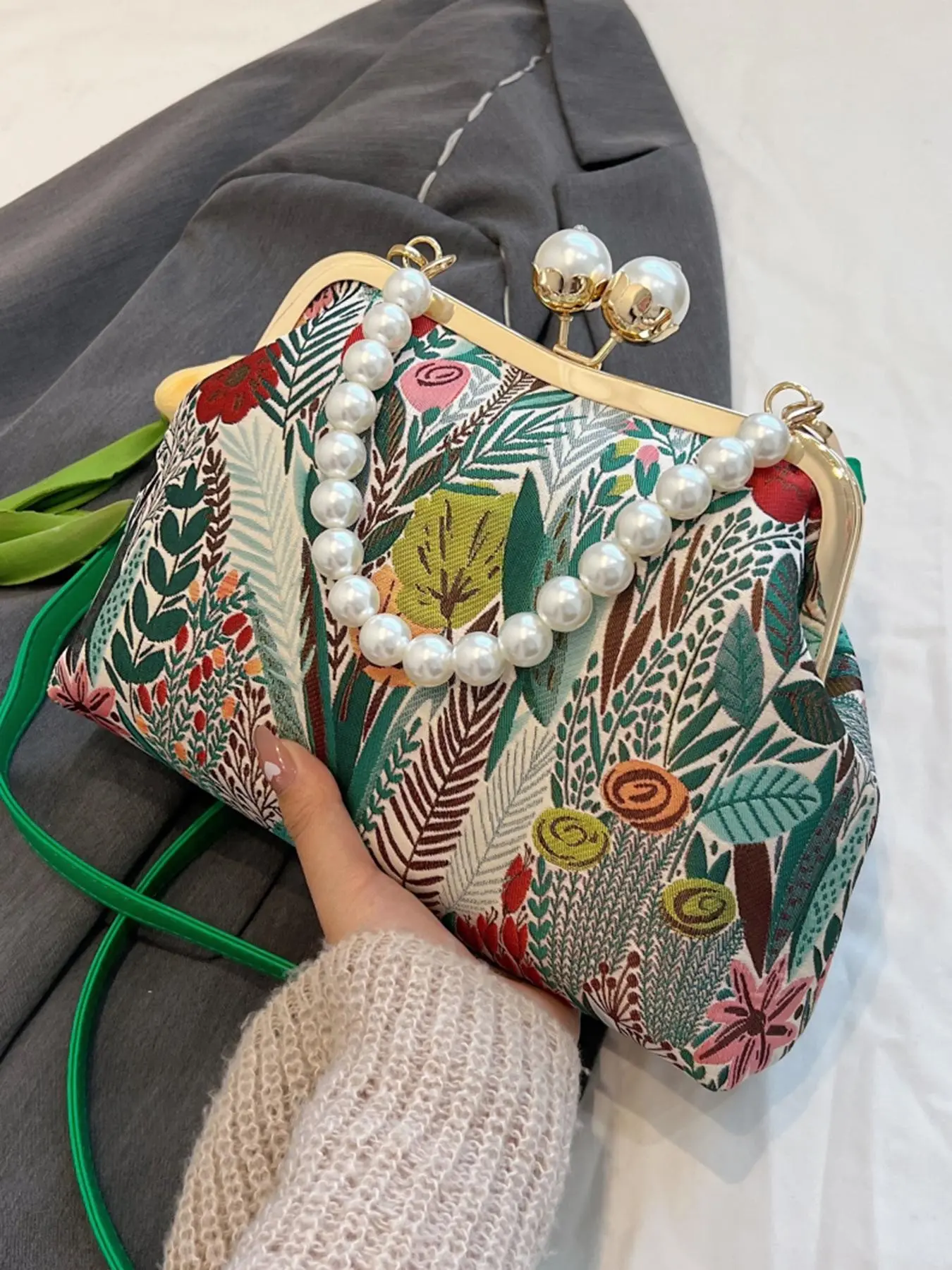 Women's Elegant Floral & Leaf Print Purse Chic Crossbody Bag, Fashionable Colorblock Shoulder Bag for Daily Used, Casual Trendy Versatile High-quality Daily Commuting Bag
