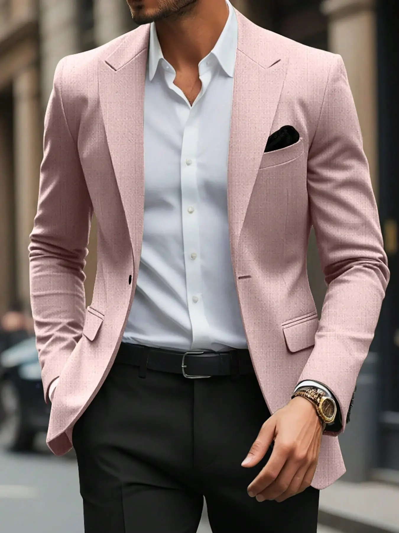 Men's Fashion Polyester Blazer, Plain Classic Casual Business Style, Fitted Long Sleeve, Single Button, All Seasons, Multiple Colors