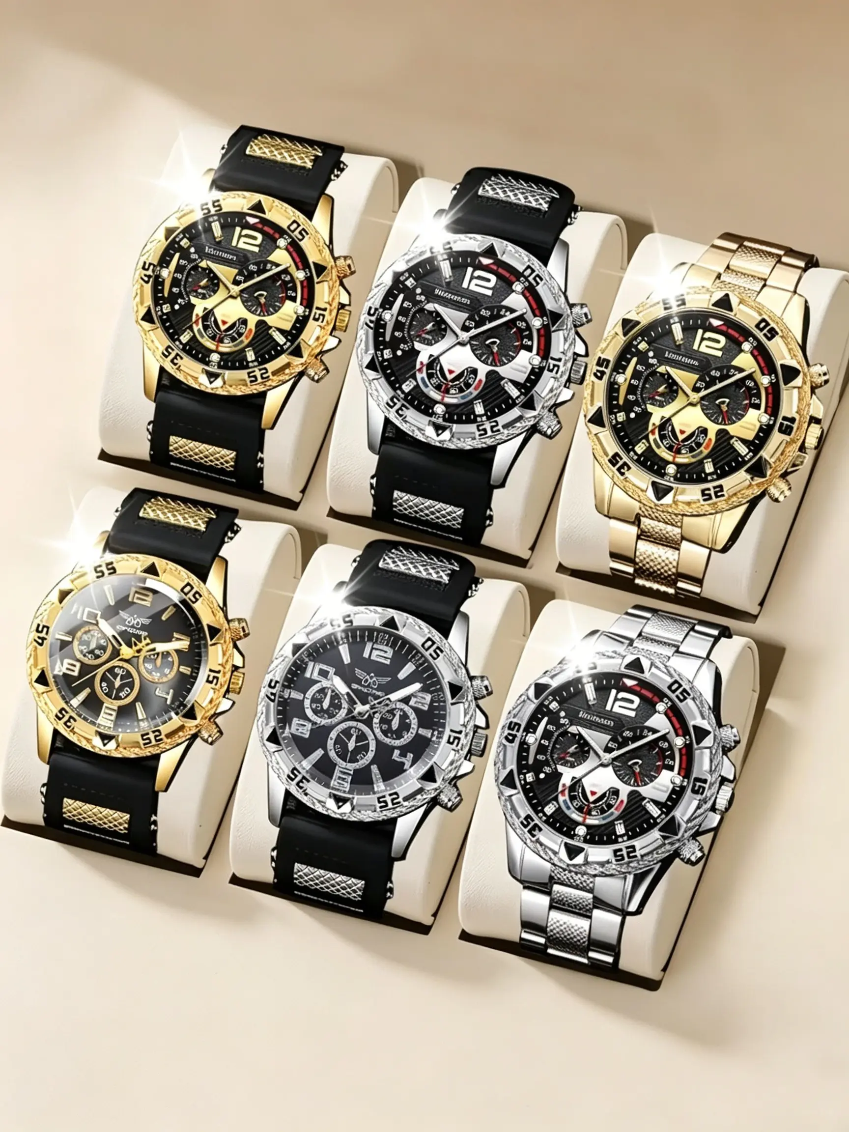 6pcs Men's Fashion Analog Quartz Wristwatches Set, Zinc Alloy Case, Button Cell Battery, Perfect Gift for Father's Day, Birthday, Anniversary