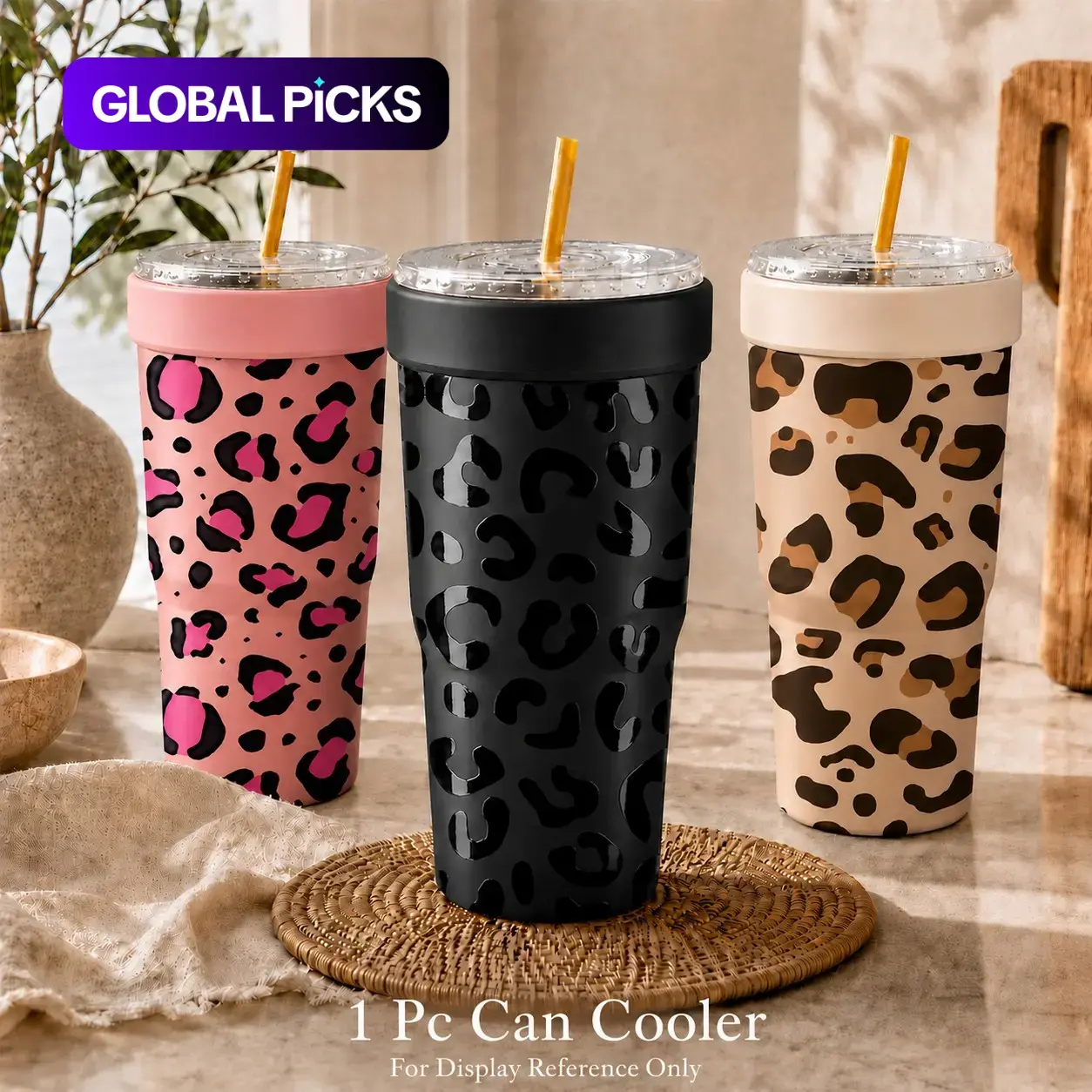 1 Pc 32oz Leopard Print 2-in-1 Insulated Can Cooler, Includes Tumbler Lid, Converts into a 32oz Travel Tumbler, Double Wall Stainless Steel, Fits Most 16-24oz To-Go Coffee & Bubble Tea Cups, No Sweat, Perfect for Halloween, Christmas, Travel & Daily Use