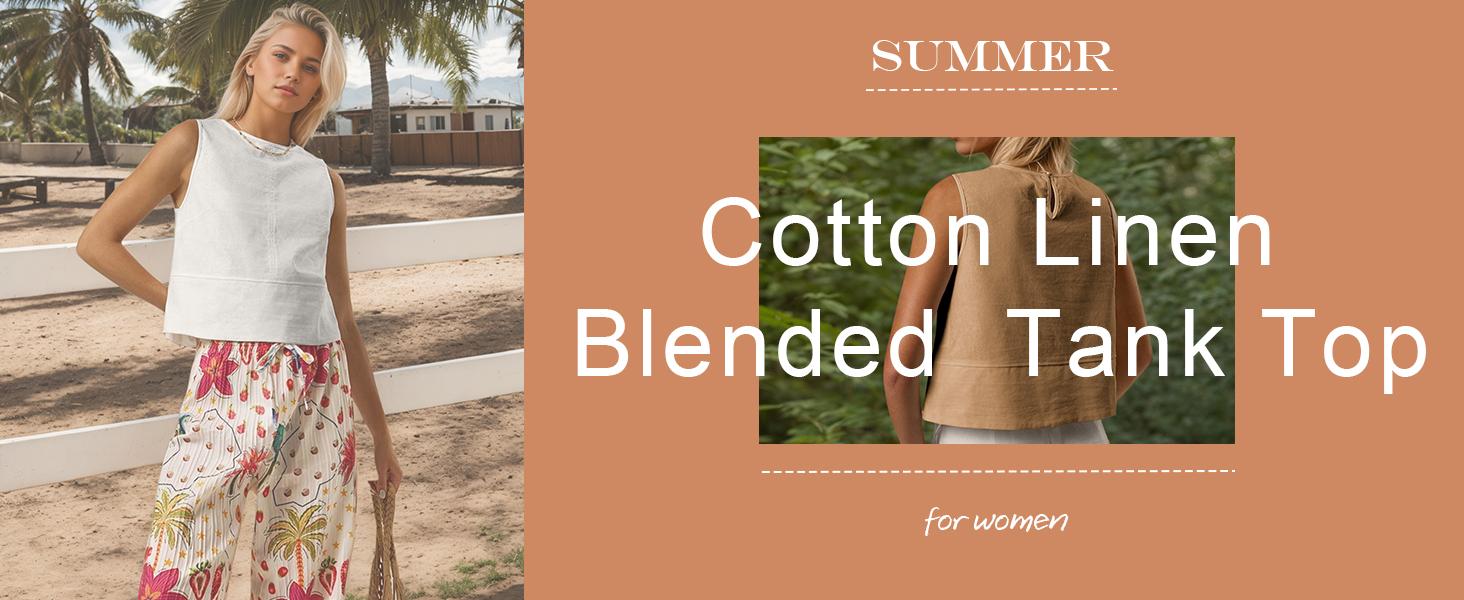 Mina Self 2025 Womens Linen Crop Tank Tops Summer Sleeveless Loose Comfy Casual Work Shirt Blouse Vest