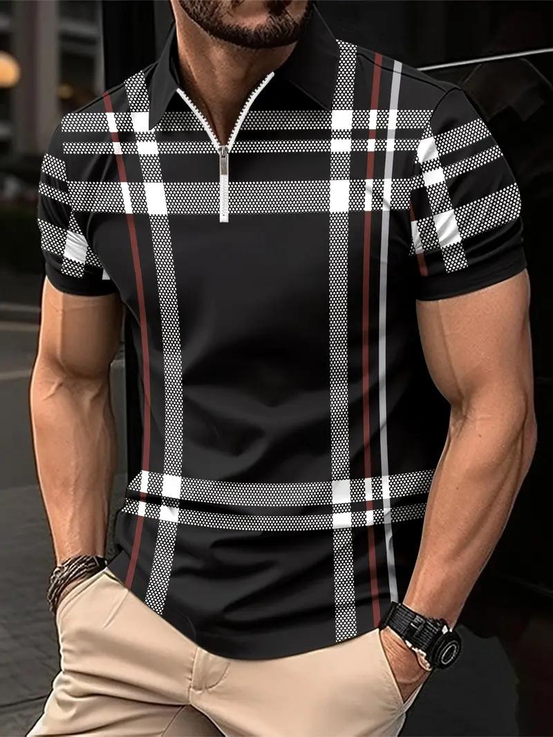 Summer Printed Checks Men's Casual Polo Collar Polo Shirt Menswear Top