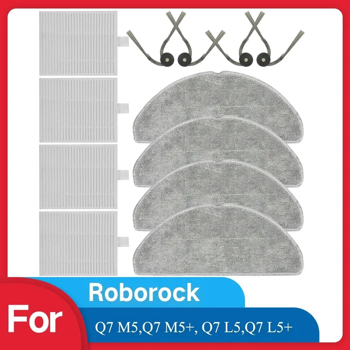 Accessories Kit for Roborock Q7 M5, Q7 M5+, Q7 L5,Q7 L5+ Robot Vacuum Cleaner Replacement Parts,Side Brush,Hepa Filter,Mop Cloth
