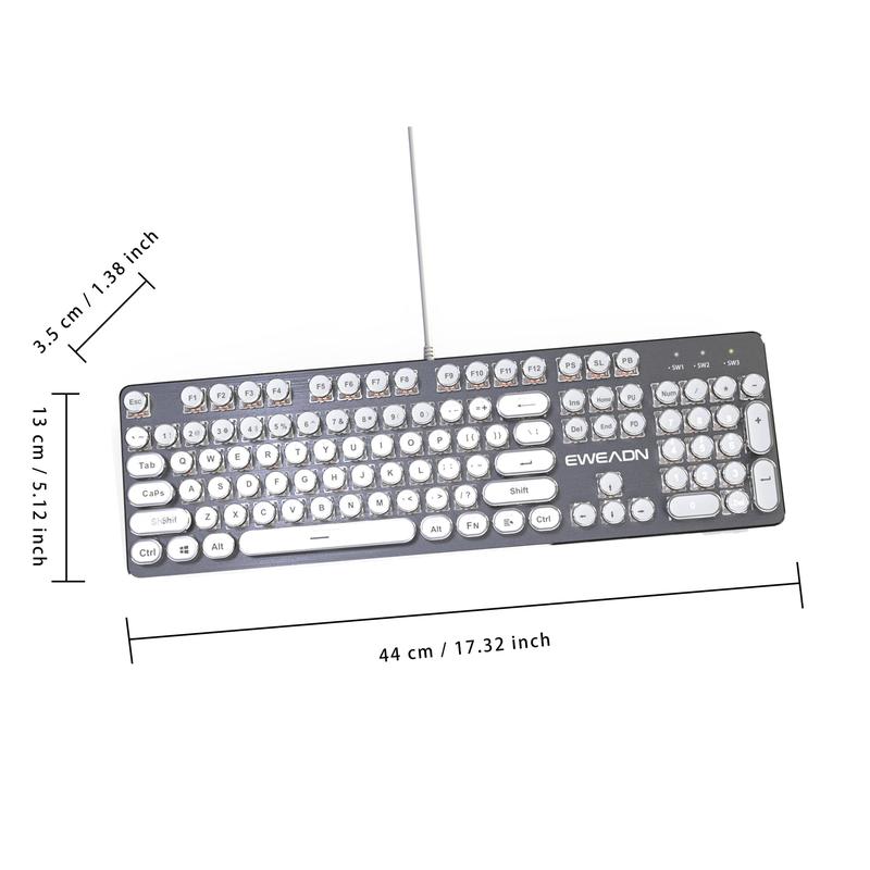 EWEADN TK100 Punk Typewriter Mechanical Gaming Keyboard, Mechanical Keyboards, All-metal Panel 104Keys Wired Retro Punk Keyboard, with White Backlit USB Wired Keyboard