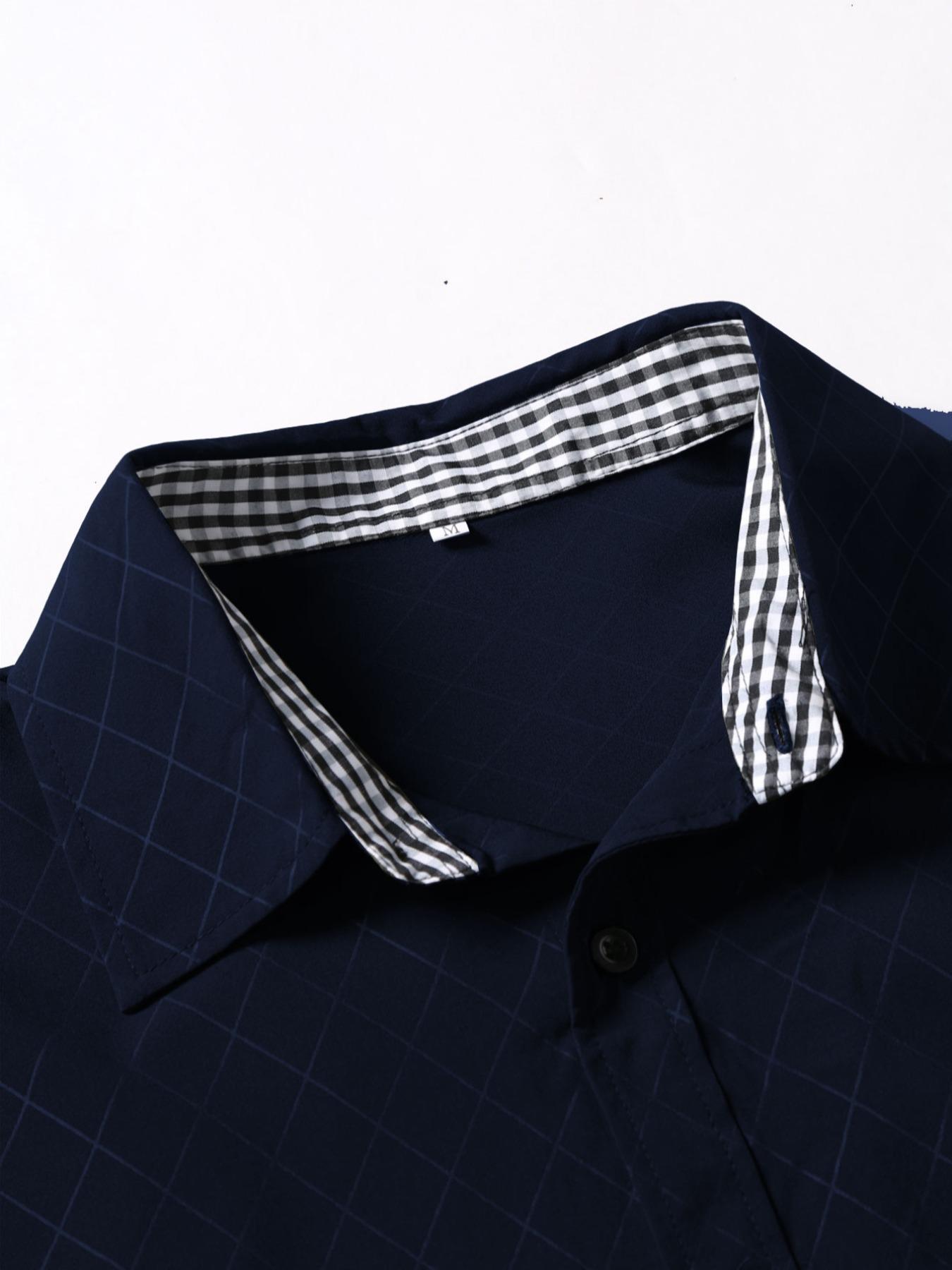 Men's Business Casual Colorblock Plaid Long Sleeve Shirt, Stylish Office Wear, Comfortable Cotton Fabric, Perfect for Daily Use