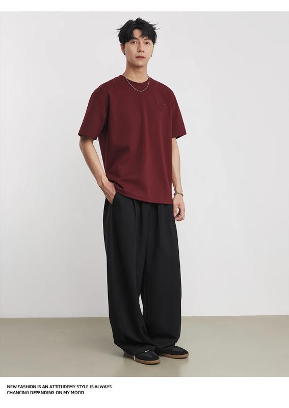 Kyn Apparel Men's Heavyweight 280g 2026 Summer New Cotton Solid Color Short Sleeve T-Shirt Crew Neck Triangle Label All-match Minimalist Tee