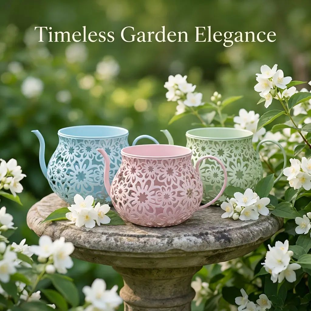 Vintage Teapot-Shaped Iron Flower Pots & Planters, Hollow Floral-Carved Weather-Resistant Garden Containers for Balconies, Terraces Outdoor Home Decor