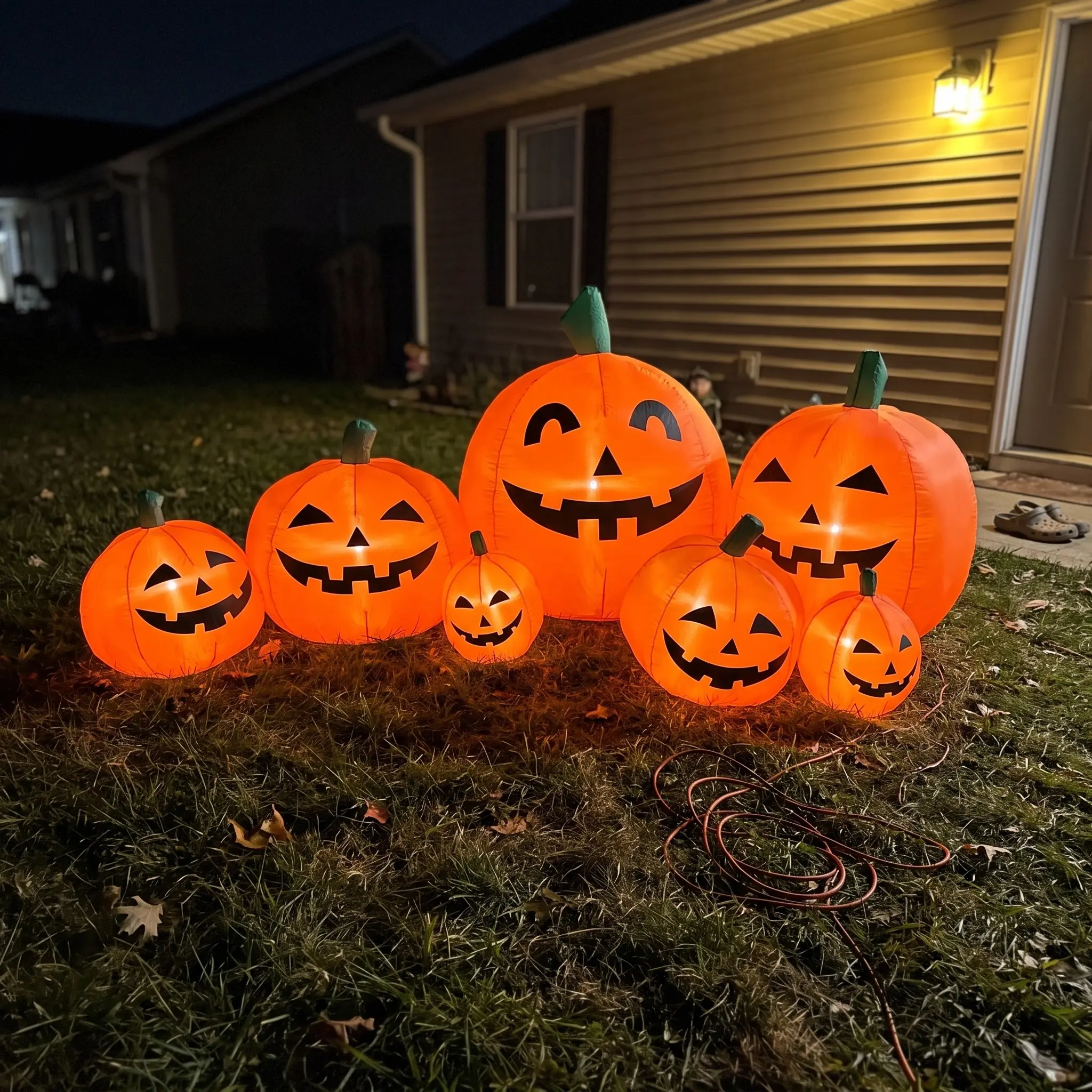 Giant Light-Up Inflatable Pumpkin, Spooky Outdoor Halloween Yard Decor, Glowing Blow Up Pumpkin Lantern - Spooky Season Lawn & Party Prop