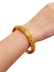 Vintage 24k Open Bangle, Hollow Carved Ethnic Bracelet, Boho Floral Style, All Seasons Wedding Jewelry for Women