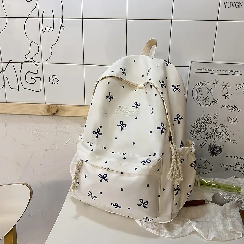 Mini Bow & Dot Print Backpack, Trending Multi Pocket Student Daypack, Lightweight Spacious Carry Bag, Versatile Fit Bag for Campus Travel Shopping Daily Outdoor Weekend Occasions