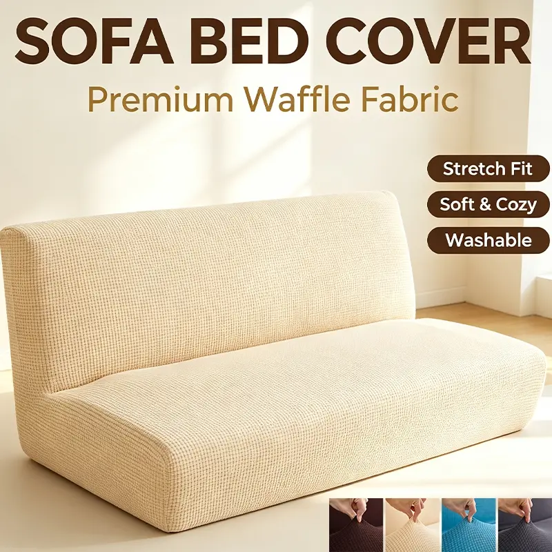 Water Repellent Armless Sofa Bed Cover, Stretchable Jacquard Slipcover, Fits 120/160/210cm Folding Sofa, Anti-Scratch & Stain Resistant Furniture Protector, Elastic Sofa Cover