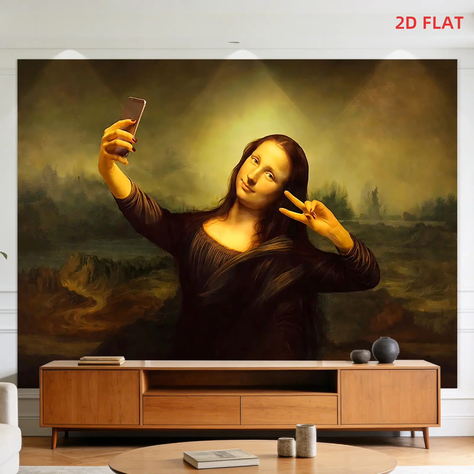 1-Piece Large Wall Decor Tapestry with Mixed Symbols - Selfie & More, Leonardo Da Vinci's Mona Lisa, Peace Sign, Smartphone - Wall Decor Bedroom for Living Rooms, Meditation Spaces, Bedroom Wall Decor
