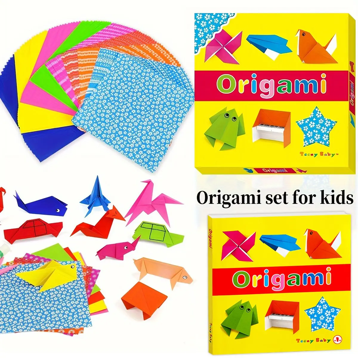 Kids Origami DIY Handmade Craft Kit with Step-By-Step Guide, Thick Colored Paper, Birthday Gift for Boys Girls, Enhances Hand-Eye Coordination