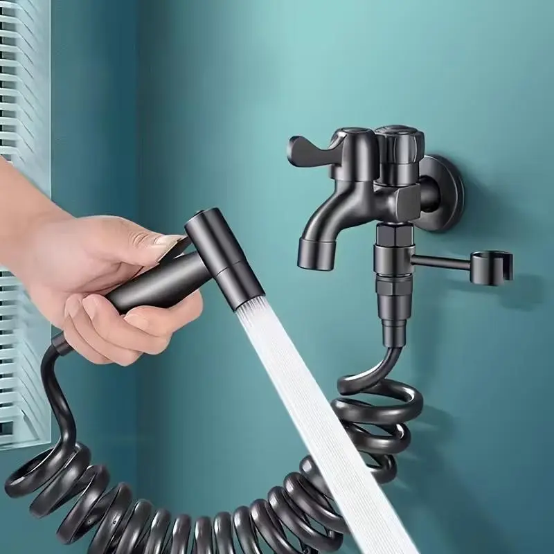 Wall-Mounted Handheld Dual-Use Versatile Modern Spray Gun Faucet, Water Flow, Surface, Suitable for Balcony Washer, Bathroom, and Sink, Easy Installation