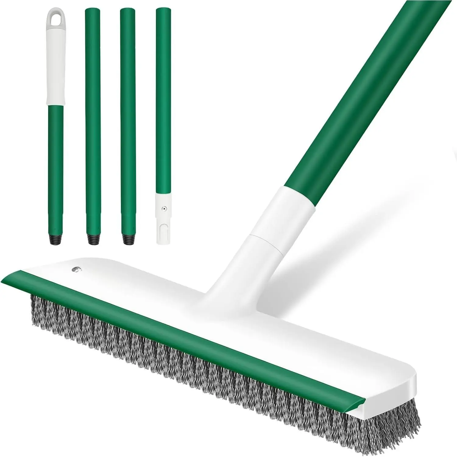 Floor Scrub Brush, Scrub Brush with Long Adjustable Handle 2 in 1 Scraper Brush Stiff Bristle Floor  for Cleaning Bathroom Shower Kitchen Garage Deck Tile Tub, White Green