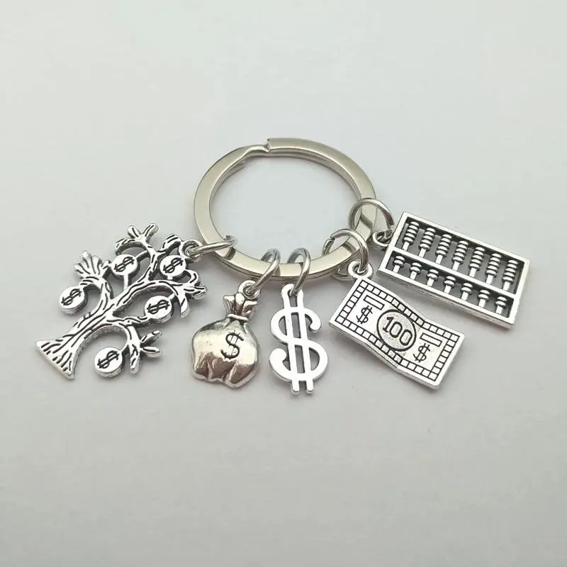 $100 Bill Money Tree Handmade Keychain, Creative Good Luck Wealth Charm for Wallet & Purse, Unique US Currency Novelty Gifts for Men Women