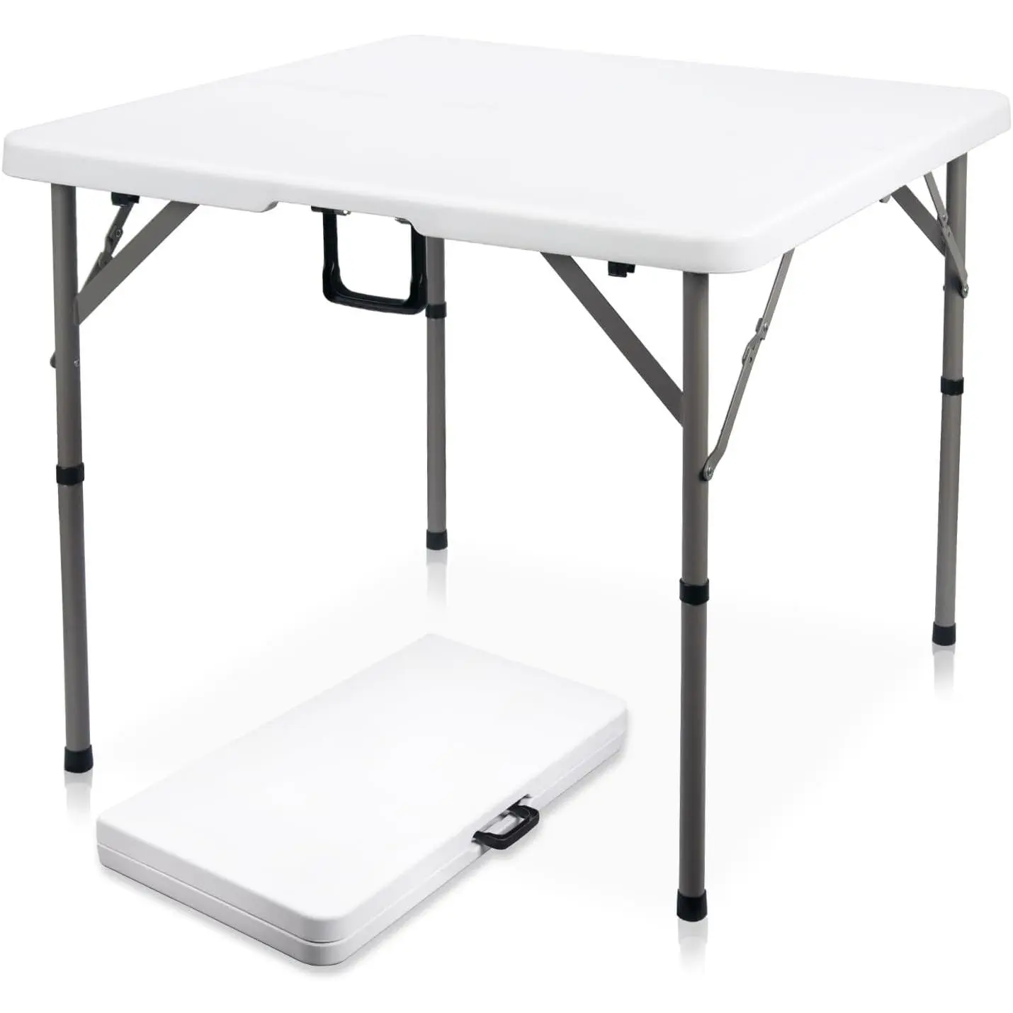 34" Square Folding Card Table, Fold-in-Half Utility Dining Portable Table Heavy Duty HDPE White Plastic Foldable with Carrying Handle Indoor Outdoor for Picnic, Camping, Party