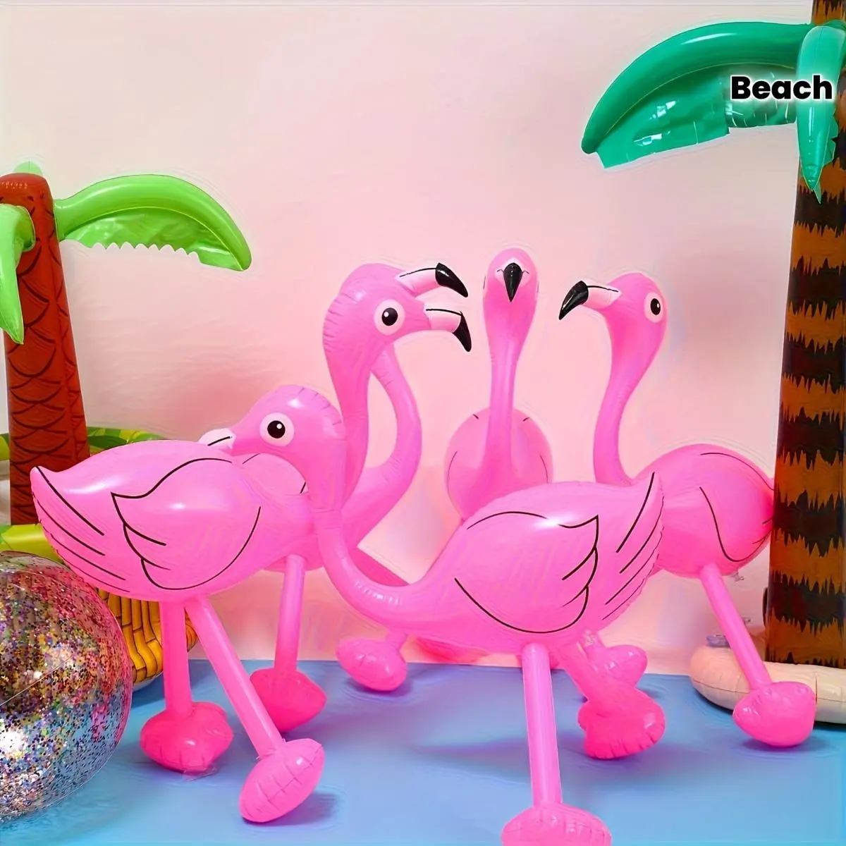 3pcs Inflatable Flamingos, Hawaiian Tropical Style Decorations, Family Party Set, Patio Decorations, Pool Party, Beach Party Decorations