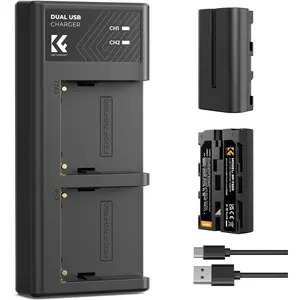 K&F CONCEPT NP-F550 Battery 2-Pack and Dual LCD Battery Charger Compatible with Sony NP-F570, F550, F750, F770, F930, F950, F960, F970 Batteries, LED Lights, Monitors, and Camera Sliders