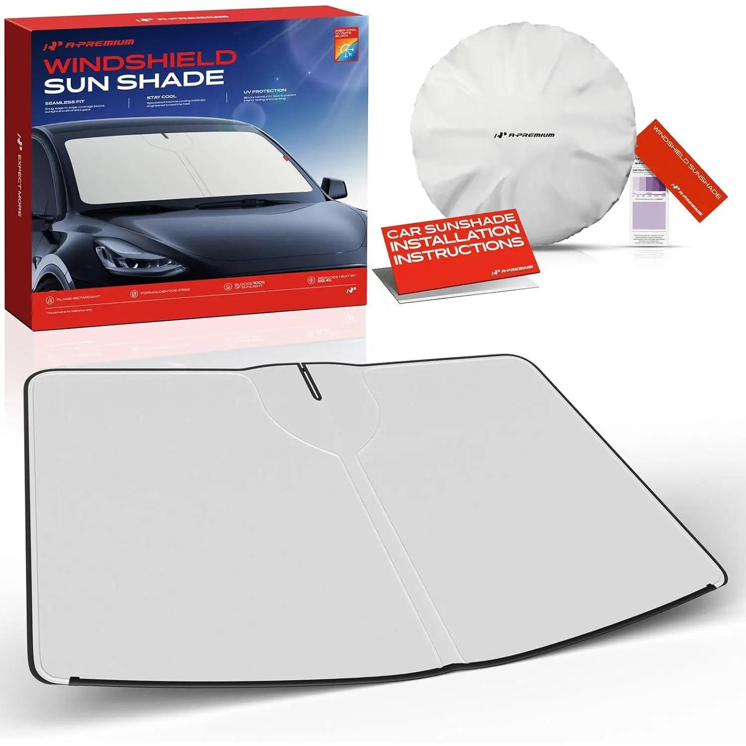 A-Premium Foldable Windshield Sunshade with Storage Bag, Easy Install, UV Protection for Mercedes-Benz E-Class 2009-2016, Blocks Heat, Keeps Vehicle Cool in Summer, Foldable Shade