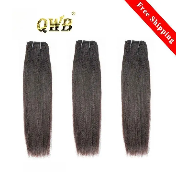 QWB Light Yaki Straight 3 Bundles Deal Brazilian Virgin Hair Last 3 Years (Can WandCurls or Straighten)