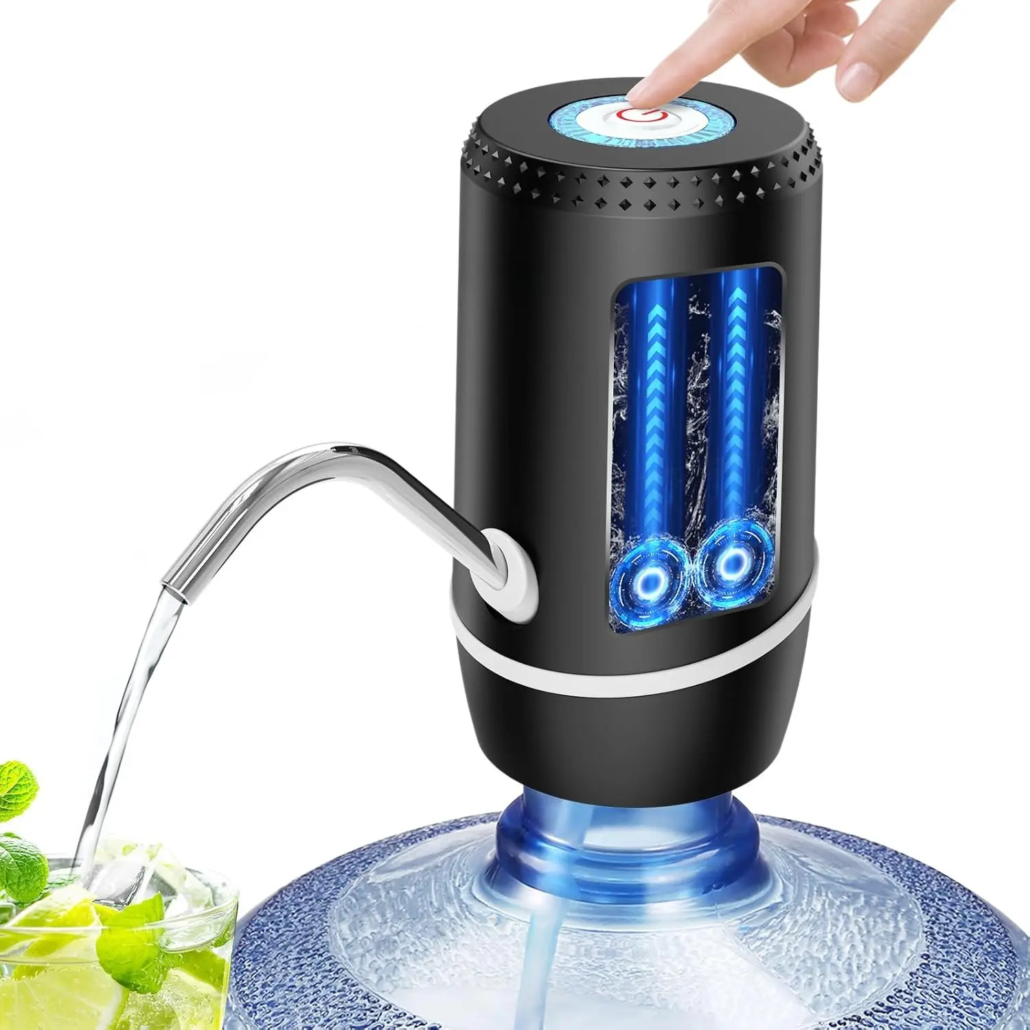 Water Pump for 5 Gallon Bottle, USB  Automatic Water Dispenser with Rechargeable , Portable Electric Drinking Water Jug Pump for , Kitchen, Living Room, Office, Camping - Black