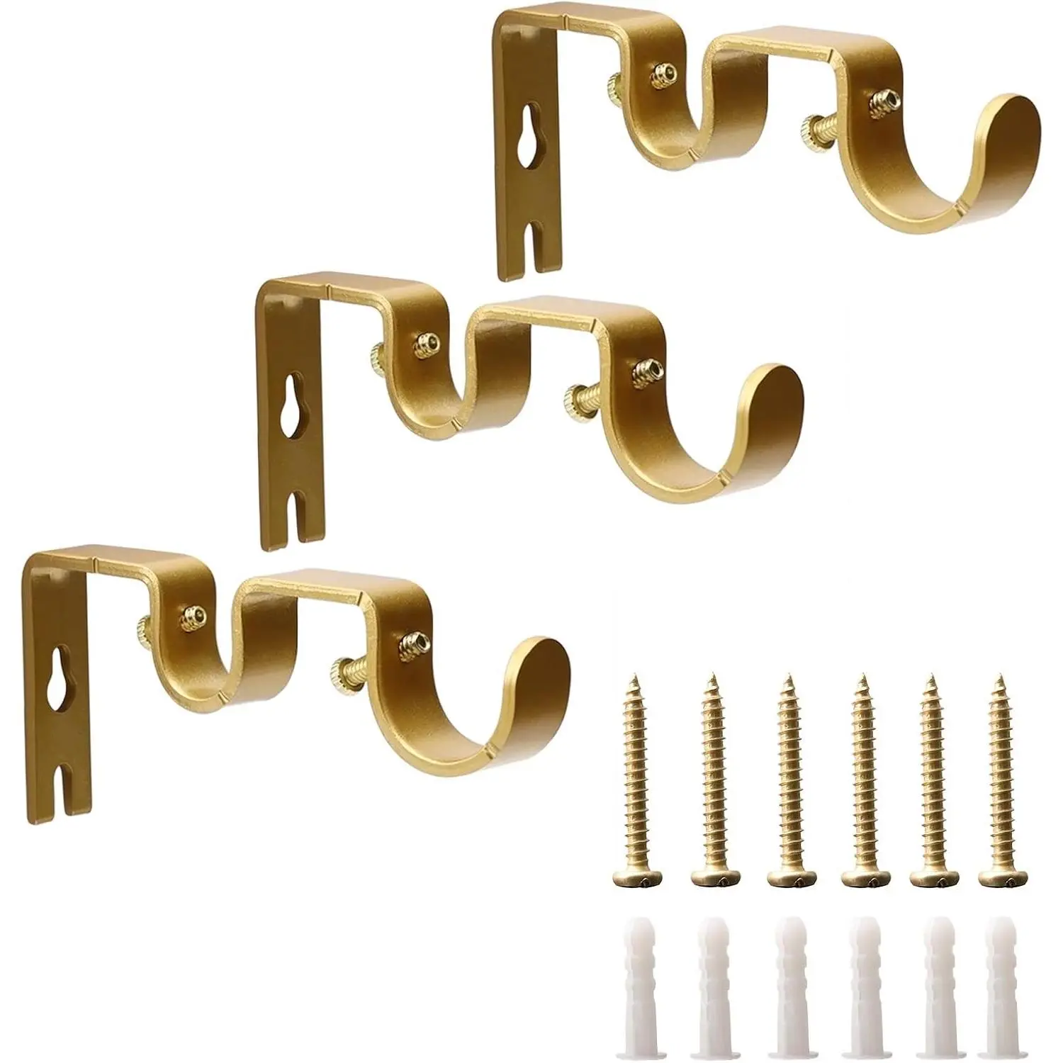 Double Curtain Rod Bracket 3 Pack Metal Curtain Rod Holders for Wall,Sturdy Double Rod Curtain Brackets for 1" and 5/8" Rod,Wall Curtain Rod Bracket for  Living Room Decor,