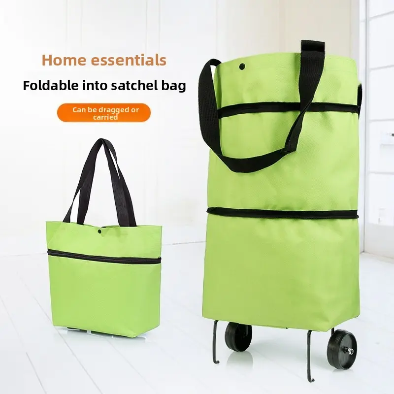Portable Folding Shopping Cart with Telescopic Wheels, Lightweight Grocery Tote Bag with Wheels, Waterproof Oxford Market Trolley for Daily Shopping, Travel & Package Pickup, Foldable Fabric Bag