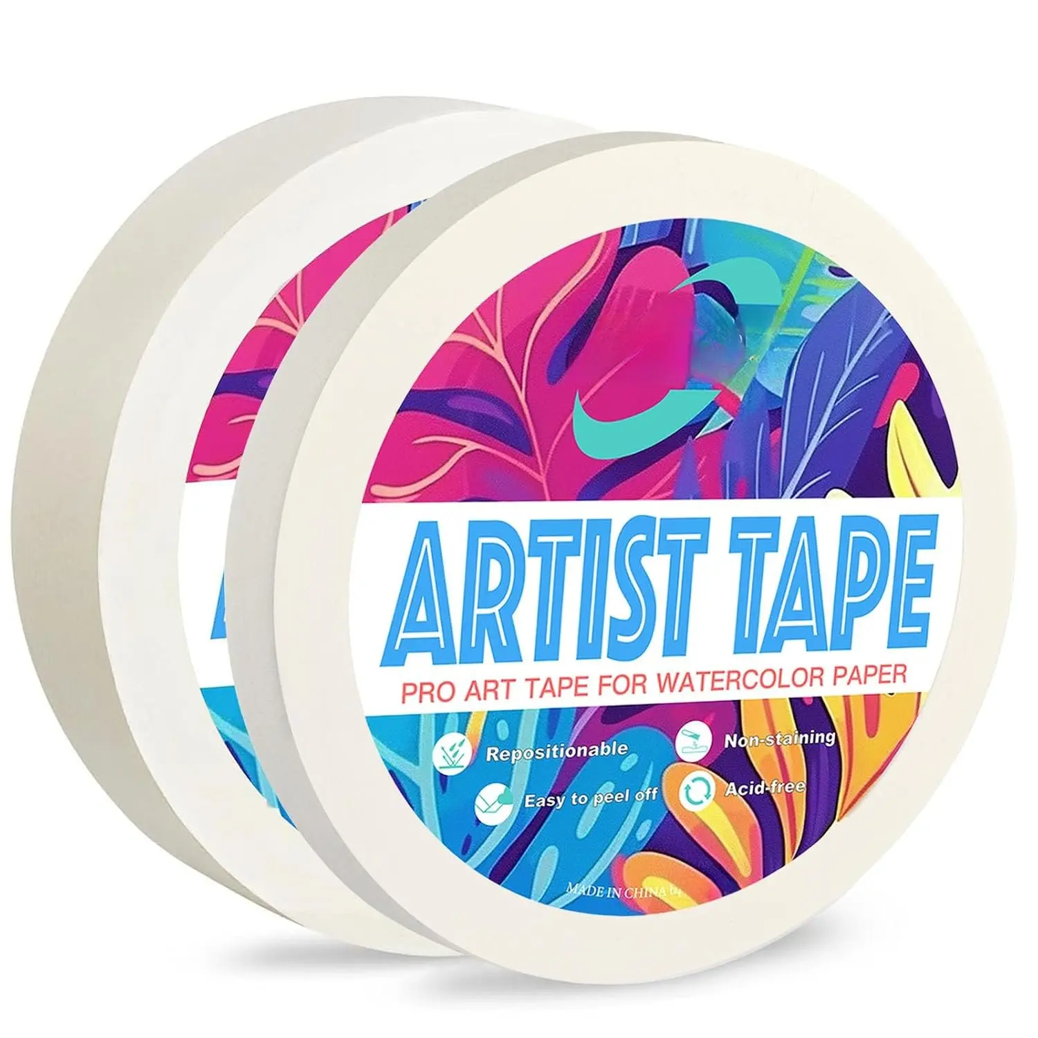 Artist Tape, 2 Pack 0.5" x 164 FT & 1" x 164 FT White Art Tape for Watercolor Paper, Medium Tack Masking Drafting Tape for Painting Canvas Framing, Acid-Free