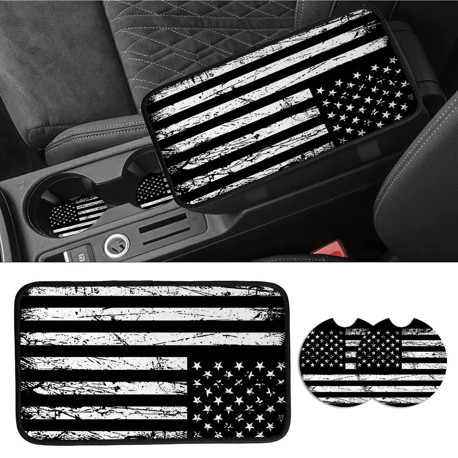 American Flag Pattern Car Center Console Cover & Cup Coasters, Universal Armrest Cover & Non-slip Coasters Car Accessory, Car Interior Decoration Accessories for Men Women, Vehicle, Automotive, Car Decals, Car Interior Set